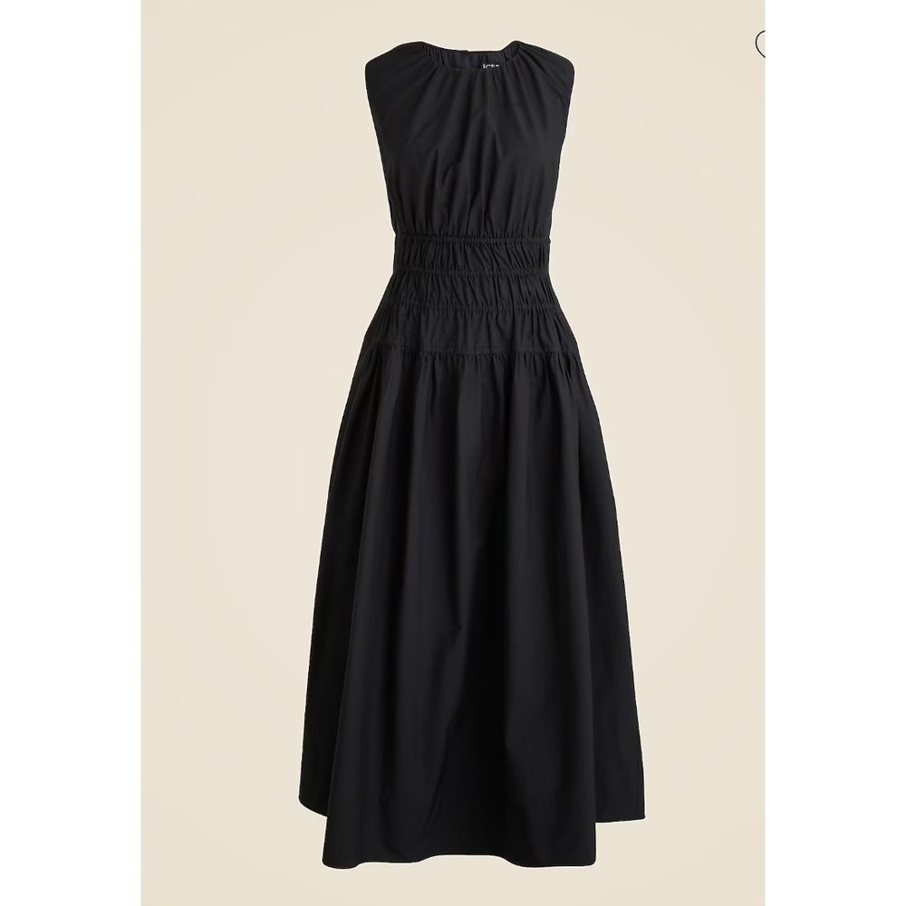 J. Crew Hyacinth Dress Women L Black Cotton Poplin Smocked A-Line Preppy Classic